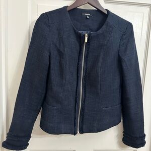 Premise Navy Tweed Zip Up Blazer